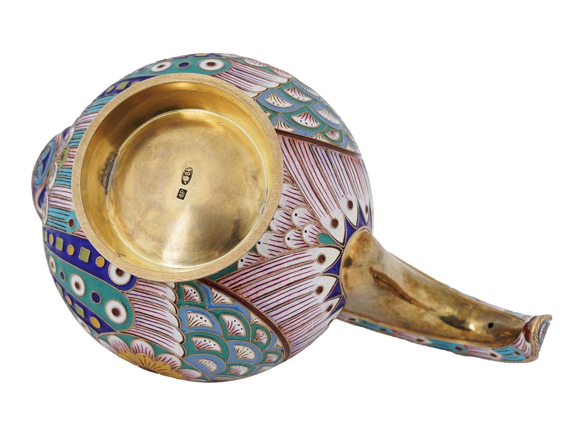 RUSSIAN GILT SILVER CLOISONNE ENAMEL BIRD KOVSH PIC-6